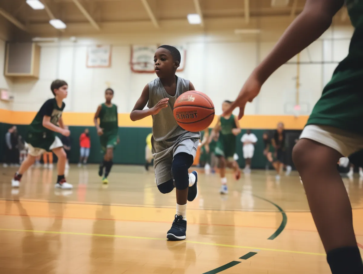 Youth basketball player dribbling on the court
